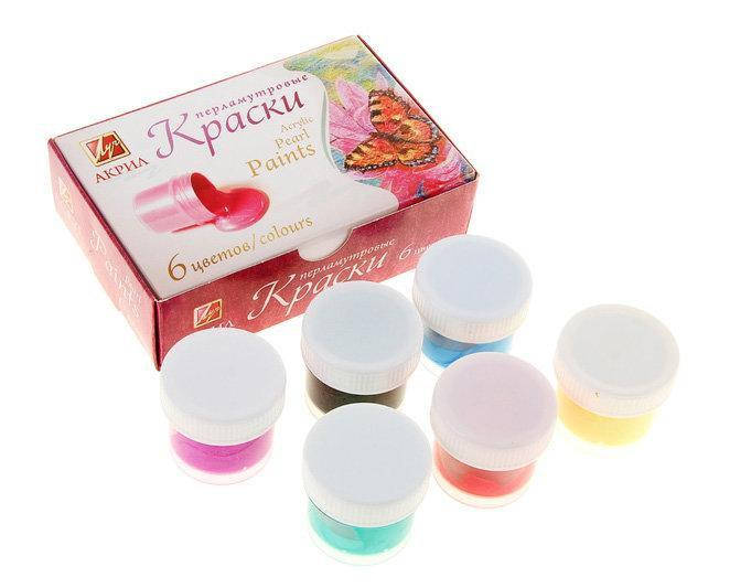 

Краски акриловые, перламутр, 6 цветов, 15мл, в кор. 13*8*4см, ТМ ЛУЧ