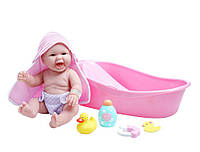 Пупс Новорожденный реалистичный малыш 33 см с розовой ванной La Newborn 8 Piece Realistic Baby Doll Bathtub