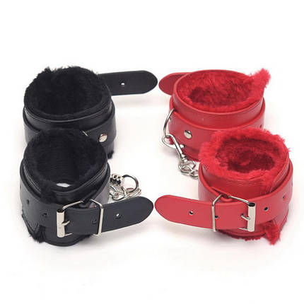Наручники БДСМ Handcuffs еко шкіра з металевим ланцюжком (чорні червоні рожеві фіолетові), фото 2