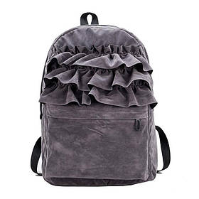 Рюкзак жіночий міський оксамитовий з рюшами (сірий)
