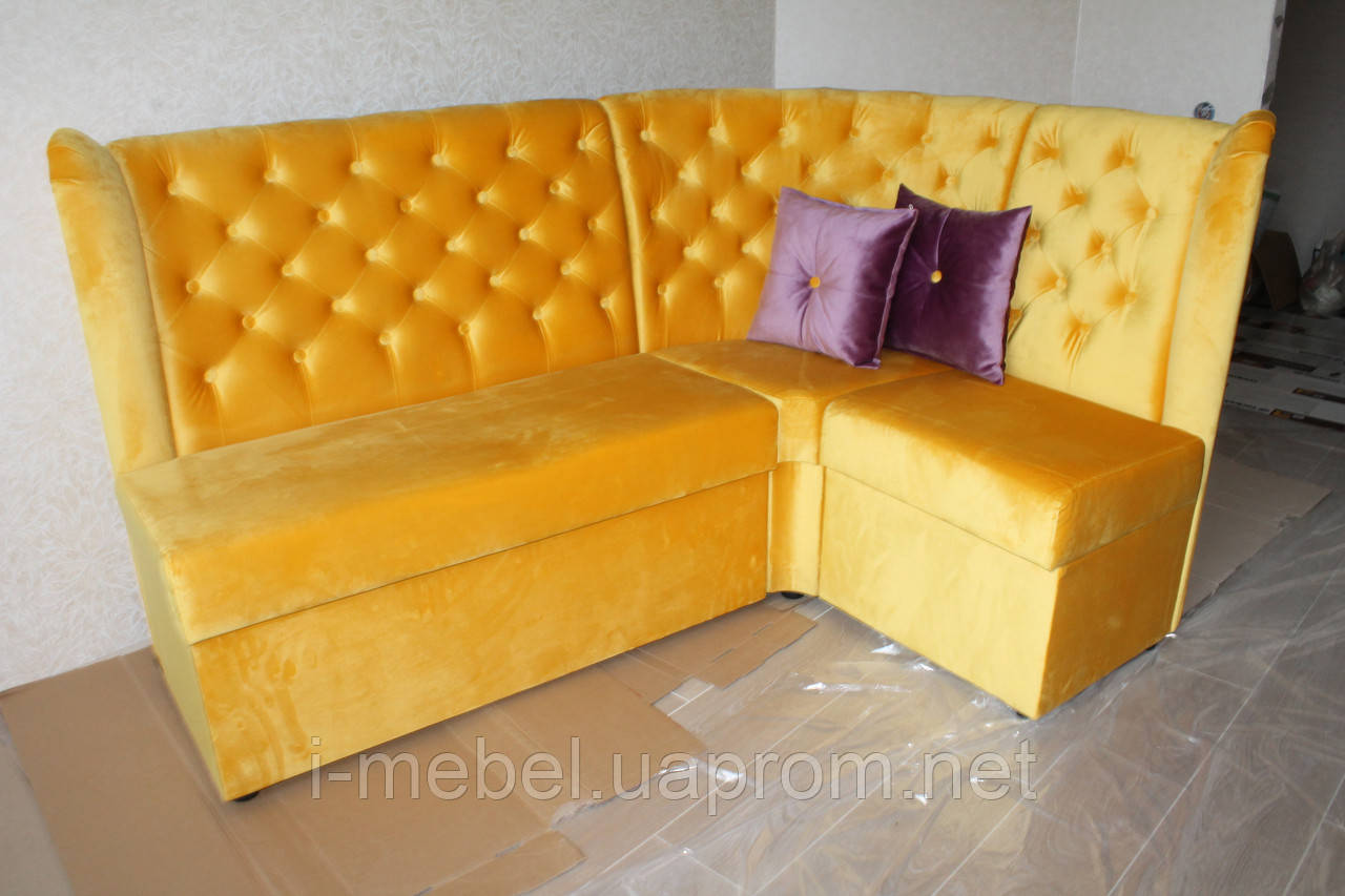 М'який диванчик для кухні в тканини яскравого жовтого кольору
