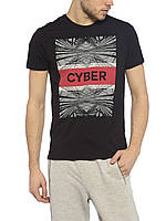 Чорна чоловіча футболка LC Waikiki з написом на грудях Cyber