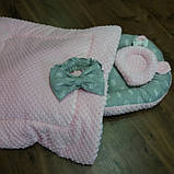 Зимовий кокон-гніздячко "Рожевий" + ортопедична подушка для новонароджених + конверт-плед на виписку, фото 7