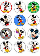 Вафельна картинка для кексиків, мафінів, капкейків "Мікі Маус", (лист А4, товщина 0.3 мм)