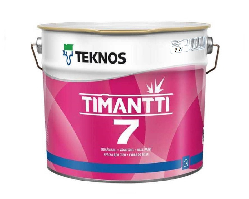 Краска для влажных помещений TEKNOS TIMANTTI 7 антисептическая белая (база 1) 2,7л - фото 2 - id-p304238650