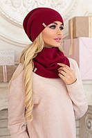 Зимовий жіночий комплект «Жаклін» (шапка і шарф-хомут) Бордовий