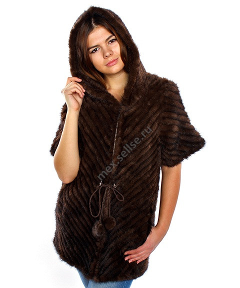 Норковий кожушок 46-50рс капюшоном із норки 75 см довжина 46/48р, фото 1