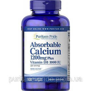 Кальцій з вітаміном д3, Puritan's Pride, Absorbable Calcium 1200 mg with Vitamin D 1000 IU 100 Softgels, фото 2