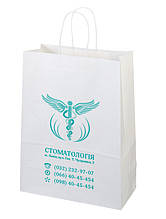 Пакет паперовий білий з печаткою 250х150х350 друк 1+0