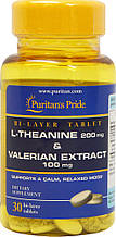 Л-Тіанін з екстрактом валеріани, Puritan's Pride, L-Theanine 200 mg & Valerian Extract 100 mg 30 Tablets