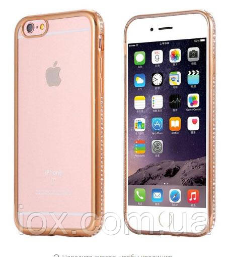 Силіконовий чохол з золотими обідками і камінцями Swarovski для Iphone 7 і Iphone 8 (4.7)