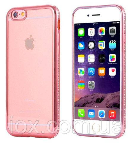 Рожевий силіконовий чохол з золотими обідками і камінцями Swarovski для Iphone 7 і Iphone 8 (4.7)
