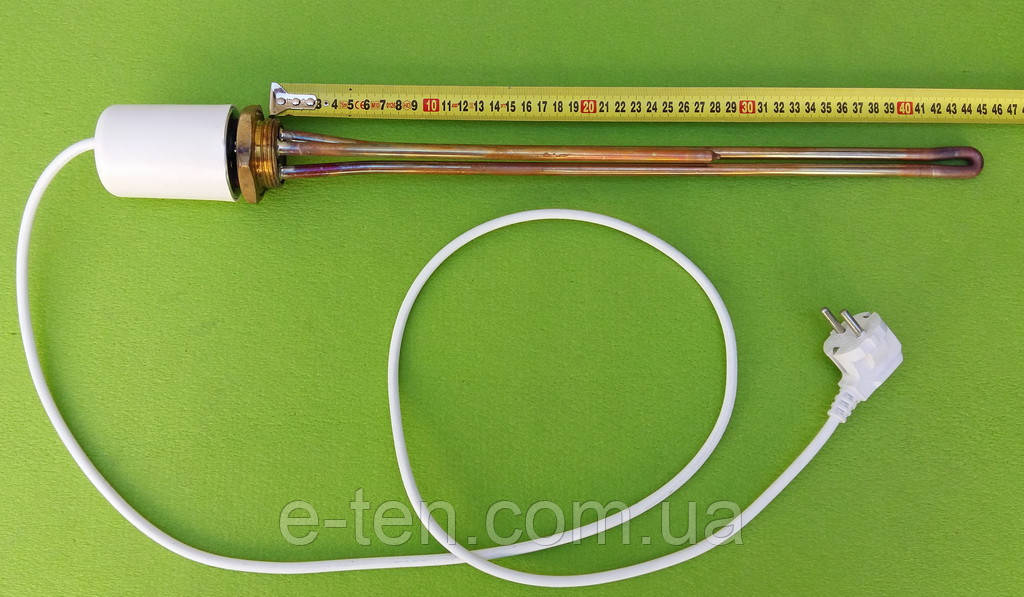 Тен мідний 2500W (Італія) на різі 1 1/4" для чавунних батарей з італійським терморегулятором (з ковпаком), фото 1