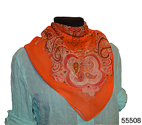 Шовковий хустку легкий жіночий з модним візерунком витончений колір помаранчевий 90*90 см