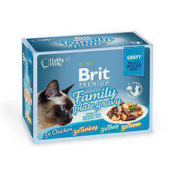 Вологий корм Brit Premium Набір паучей для кішок Family Plate Gravy Шматочки в соусі 12×85 гр