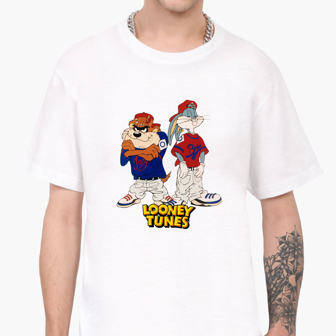 

Футболка мужская Таз и Багз Банни Луни Тюнз ( Taz Looney Bugs Bunny Tunes) Белый (9223-2875) XXL