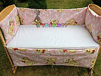 Бортики для дитячого ліжка 120х60 см, "Ведмедики сплять" рожеві