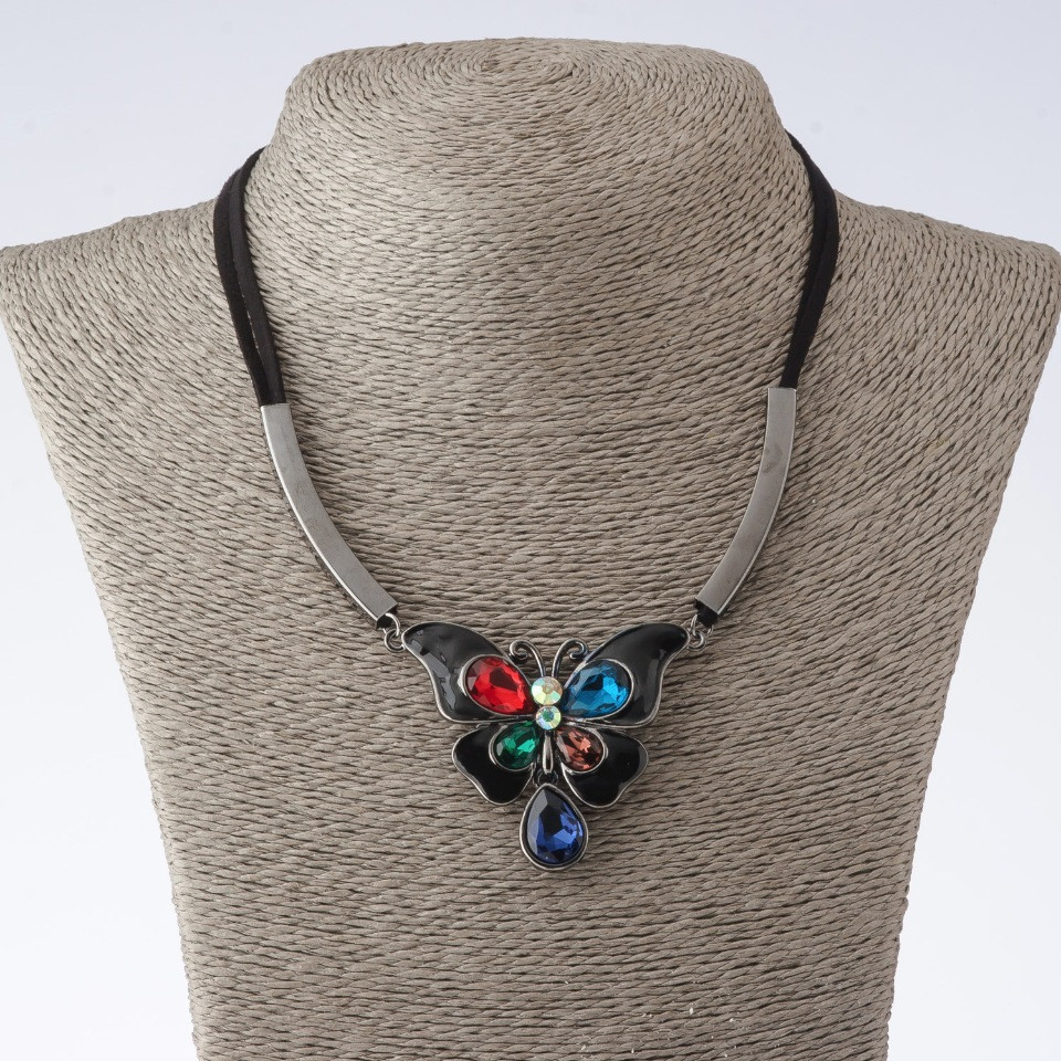 Кольє на шнурах Метелик з різнобарвними кристалами L-42-47см, фото 1