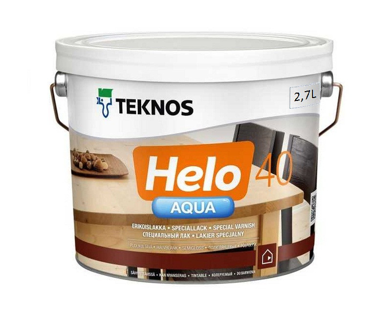 Лак полиуретановый TEKNOS HELO AQUA 40 для паркета и мебели полуглянцевый 2,7л