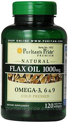 Puritan's Pride Лляне масло Омега 3-6-9 Natural Flax Oil 1200 mg 100 Rapid Release Softgels, фото 2