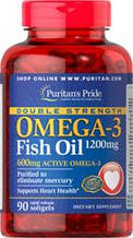 Риб'ячий Жир,Омега-3,Puritan's Pride Double Strength Omega-3 Fish Oil 1200 mg/600 mg 90 Softgels