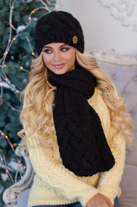 Зимовий жіночий комплект «Дюран» (шапка і шарф) Чорний