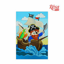 Полотно на картоні з контуром, Мультфільм №31, «Пірат на кораблі», 20*30, бавовна, акрил, ROSA Talen