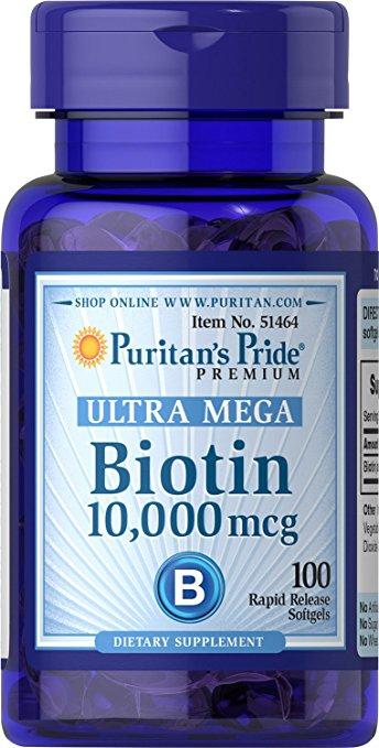 Біотин для волосся, вітамін B7, Puritan's Pride Biotin 10,000 mcg 100 sofgels