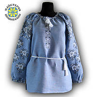 Вишиванка жіноча на блакитному льоні "Букет троянди"