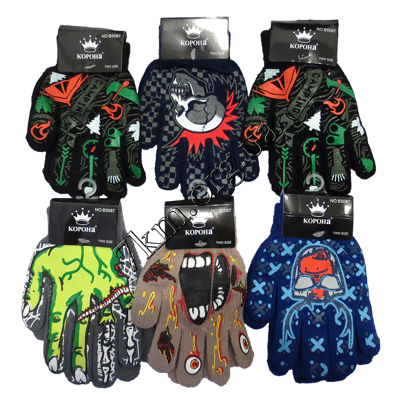 Рукавички дитячі одинарні для хлопчиків Корона 5-8 років Оптом 5087 М, фото 1