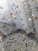Тюль-органза-ворі "Мілка квітка", колір коричневий