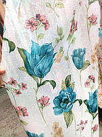 Тюль під льон "Тюльпани бірюза"