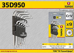 Набір ключів TS10-TS50 п'ятигранних коротких 9 шт., TOPEX 35D950