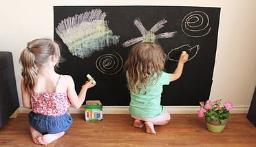 Наклейка дитяча на стіну для малювання крейдою, розмір 200*45 см в наборі з кольоровими крейдами, Плівка-наклейка крейдяна, фото 3