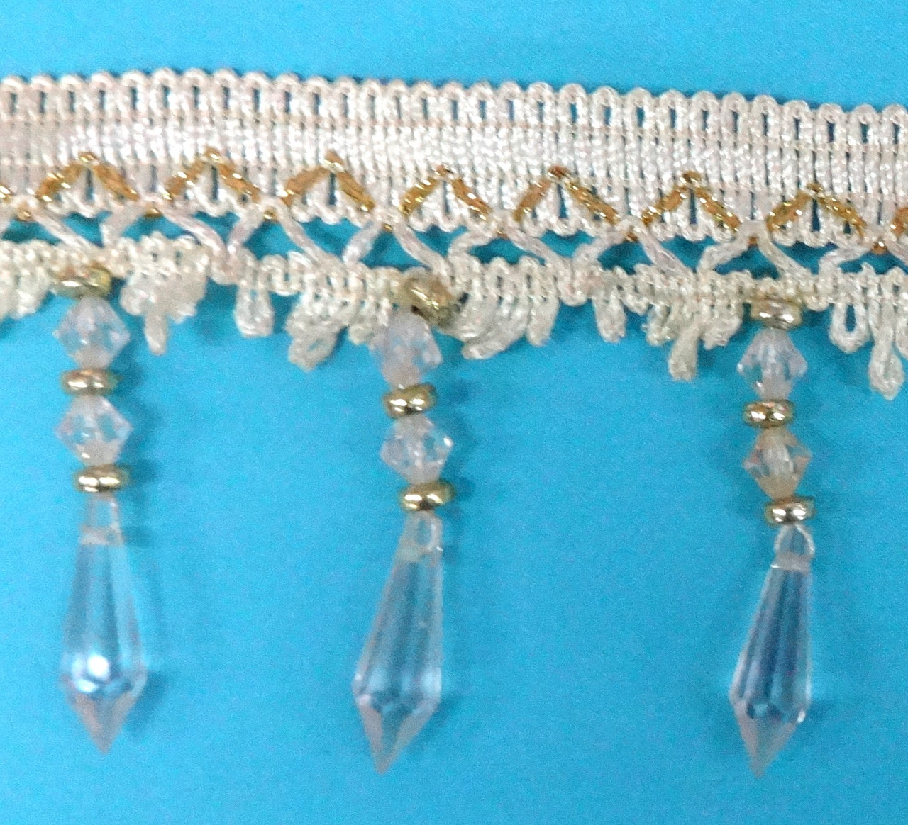 Бахрома для штор 7,0см з намистинами колір шампань мірний відріз - 2,75м, фото 1