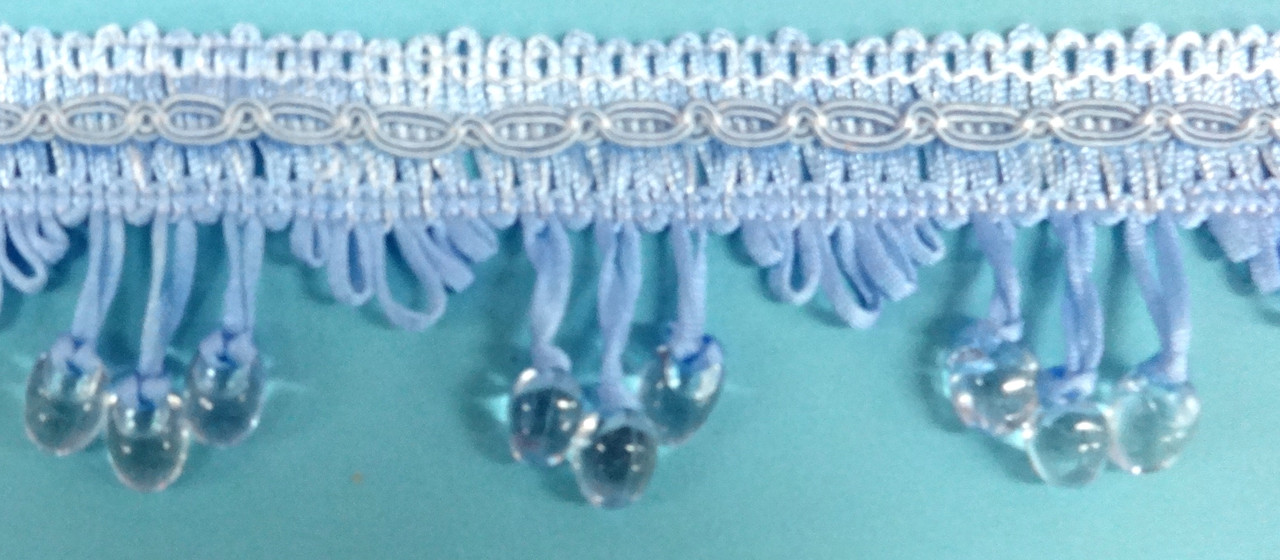 Бахрома для штор 6,0 см з намистинами колір  голубий  мірний відріз - 1,45 м, фото 1