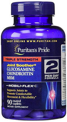 Препарат для відновлення суглобів і зв'язок Puritans Pride Glucosamine Chondroitin MSM 90 таб, фото 2