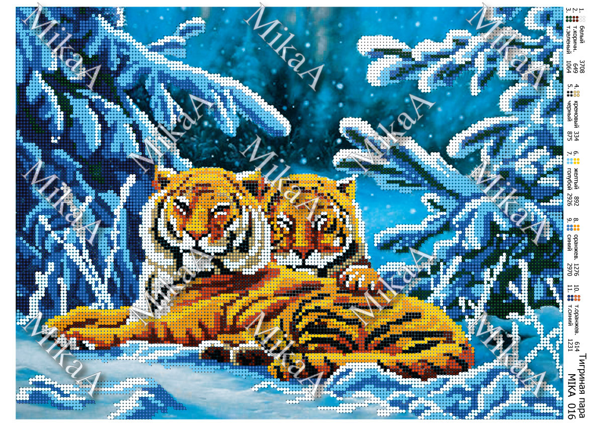 Схема для часткової вишивки бісером — "Тигрина пара"
