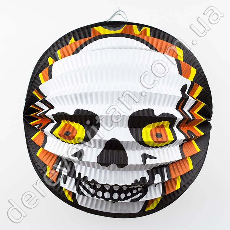 Бумажный фонарик-аккордеон на Хэллоуин "Белый череп", 24 см - фото 1 - id-p579916556