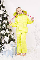 Зимовий комбінезон для дівчинки з натуральним хутром у лимонному кольорі