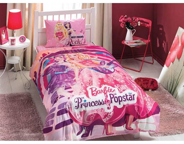 Постільна білизна TAC DISNEY Barbi Princess Popstars полуторний, фото 1