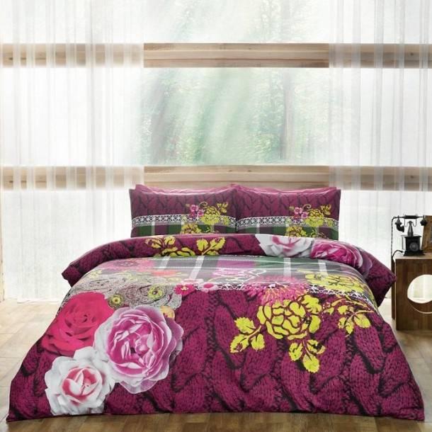 Постельное белье TAC Ranforce Dulcea burgundy семейный (2 пододеяльника)