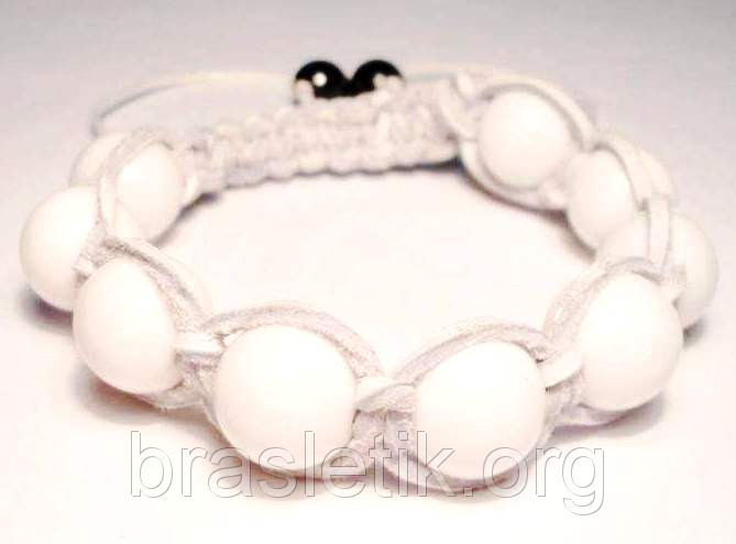 Шкіряний браслет із натурального каменю Агат білого кольору shamballa