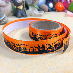 Декоративний Скотч, Шовковий, Хелловін, Помаранчевий, Ширина: 15мм, близько 1м/котушка