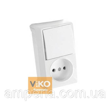 Комбінація розетки та вимикача 1-кл. біла (вертикальна) ViKO Vera 90681086, фото 1