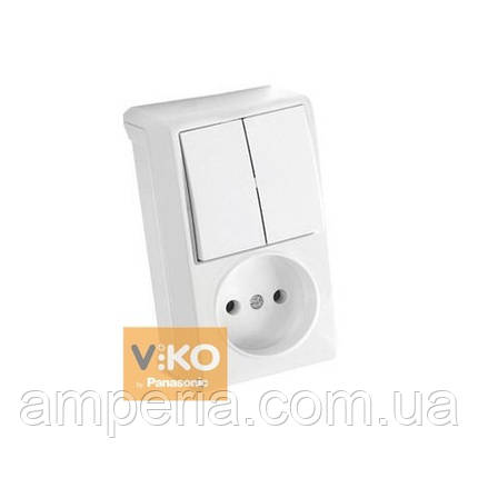 Комбінація розетки та вимикача 2-кл. біла (вертикальна) ViKO Vera 90681089, фото 1
