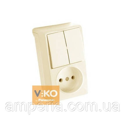 Комбінація розетки та вимикача 2-кл. крем (вертикальна) ViKO Vera 90681289, фото 1