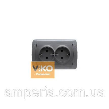 Розетка 2-а із заземленням срібло ViKO Carmen Decora 93010056, фото 1