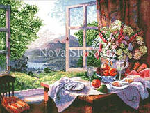 Малюнок на канві для вишивки нитками муліне ММ-3069 Вікно в сад