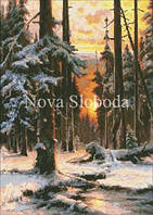 Рисунок на канве для вышивки нитками мулине ММ-3216 Закат в зимнем лесу